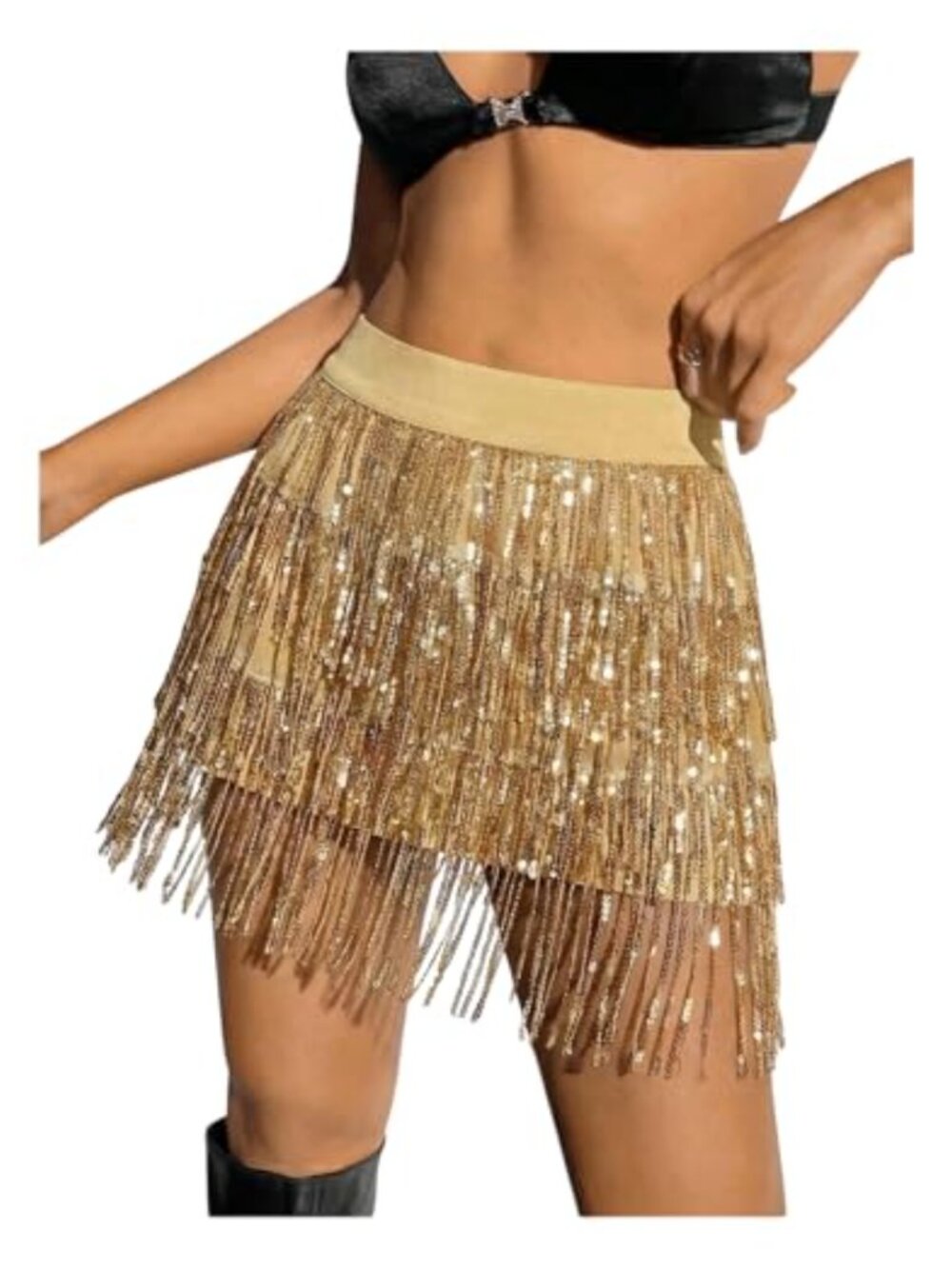Sequin Fringe Mini Skort High Rise Sparkle Party Clubwear Dance Skirt